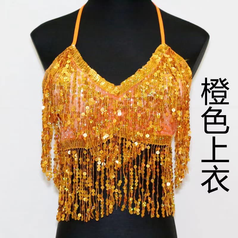 Belly Dance Top Strap Practice Wear Performance Costume Indian Dance Top Sequin Bra Strap Top