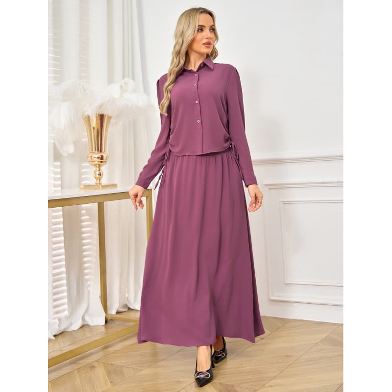 Cross-border Elegant Abaya Suit Long Sleeve Shirt and Skirt Set Slimming Solid Color Skirt Set