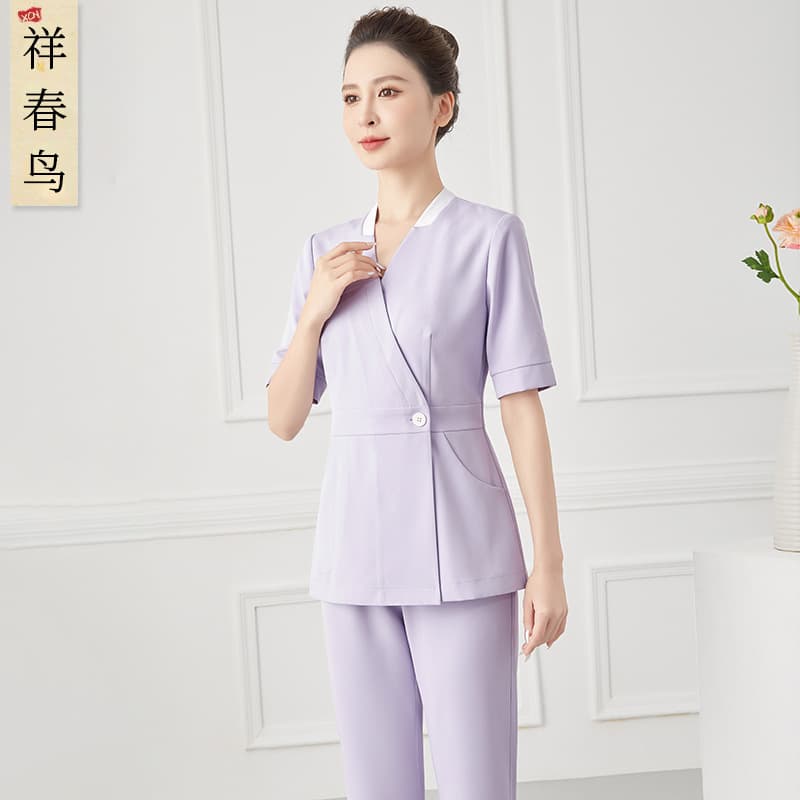 High-end medical aesthetics industry receptionist short-sleeved nurse uniform female guide beauty salon dental oral pharmacy two-piece set