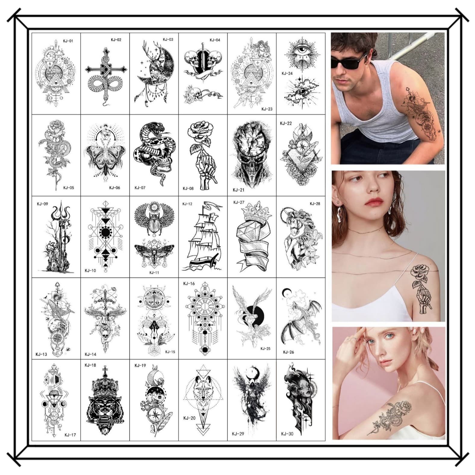 New Cross-Border Small Fresh Tattoo Stickers Dark Style for Men and Women Waterproof Sweat-Resistant Disposable Simulation Temporary Tattoo Decals