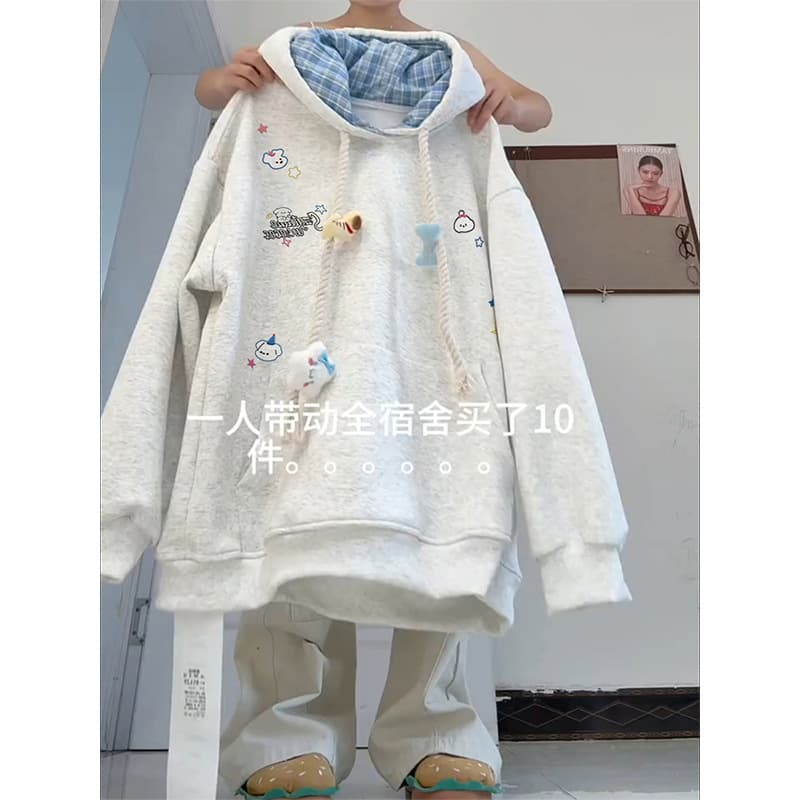 Embroidered Hoodie for Women, Autumn/Winter 2026 New, Japanese Cute, Niche Design, Loose, Lazy Style, Spring