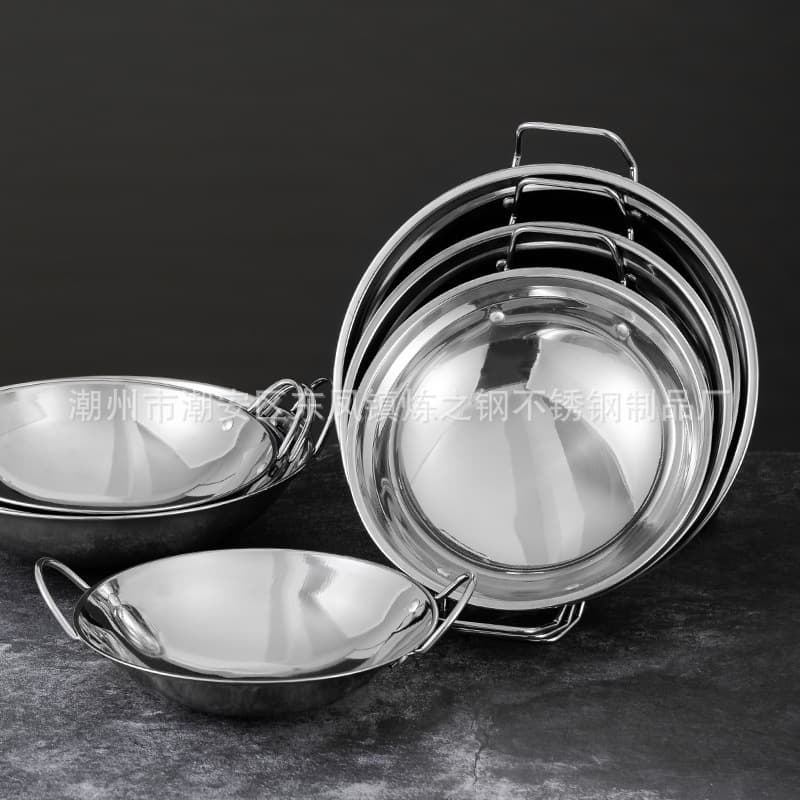 Factory Direct Stainless Steel Bar Pot with Lidless Round Bottom Dry Pot Alcohol Burner Pot, Takeaway Hot Pot Wholesale