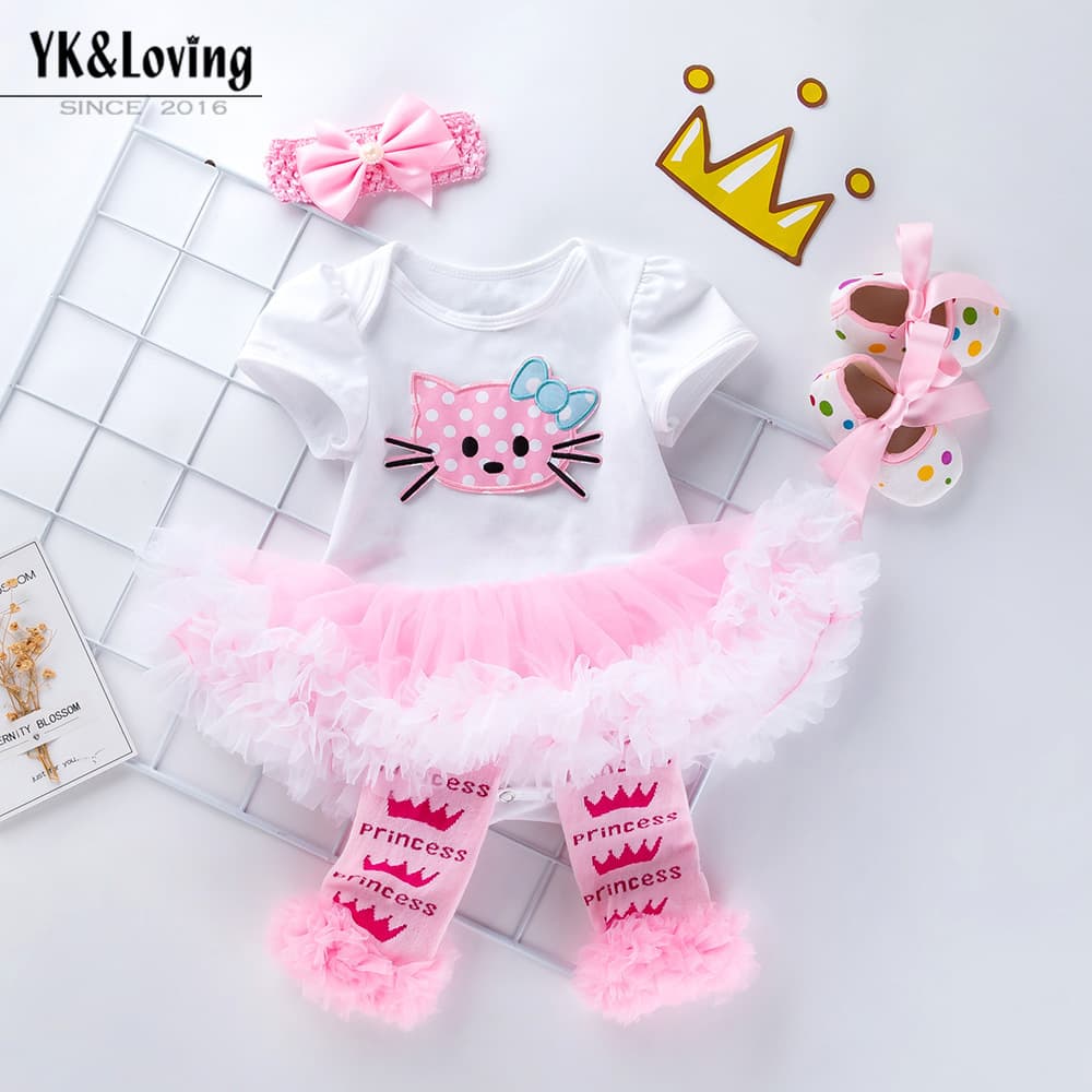 Summer Short-Sleeve Class A Cotton Bodysuit Dress, White T-Shirt with Rose Pink Trim, Baby Romper, Walking Shoes Set