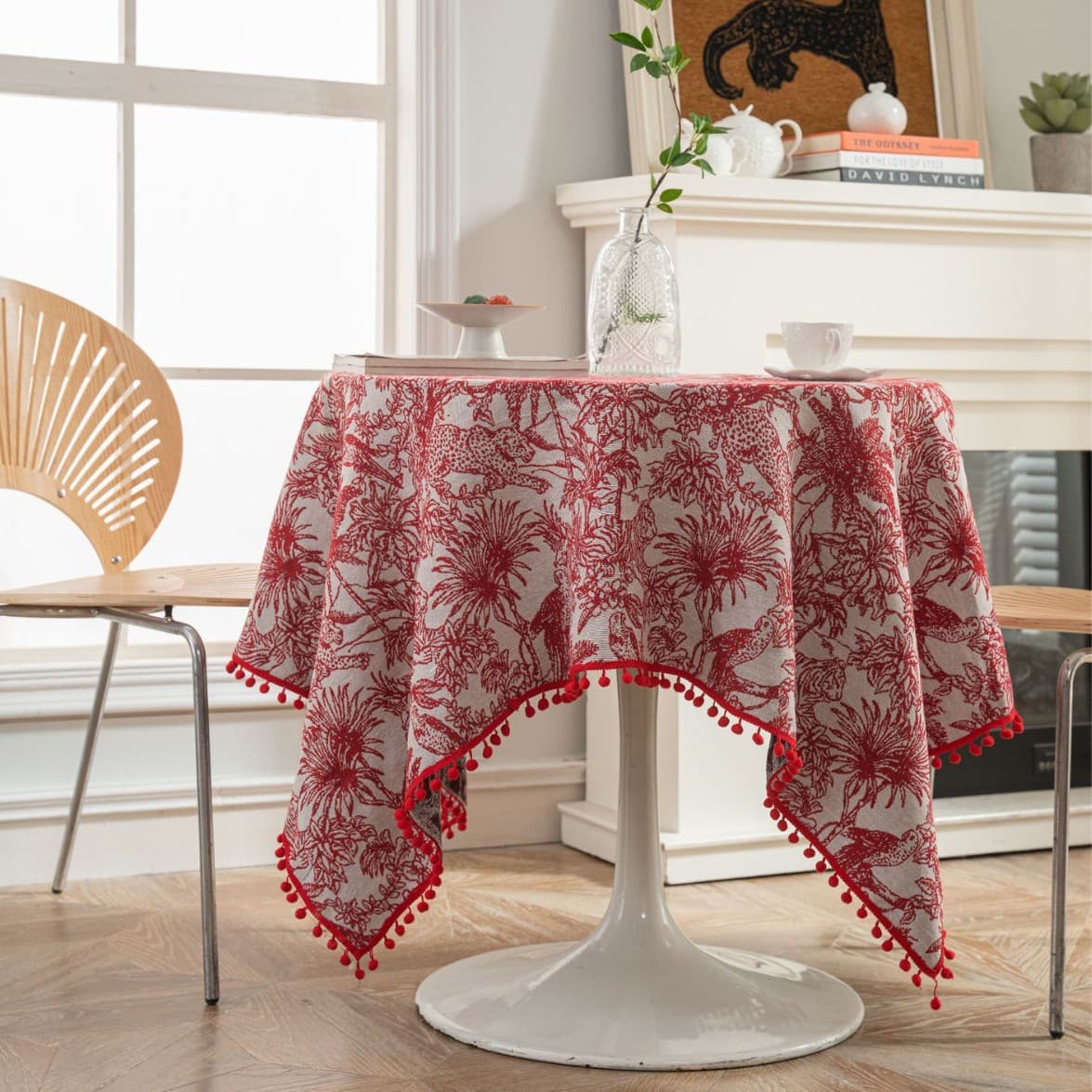 Thick American Style round Tablecloth Floral Bird Plant Design Festive Tablecloth Dustproof Decorative Rectangular Tablecloth