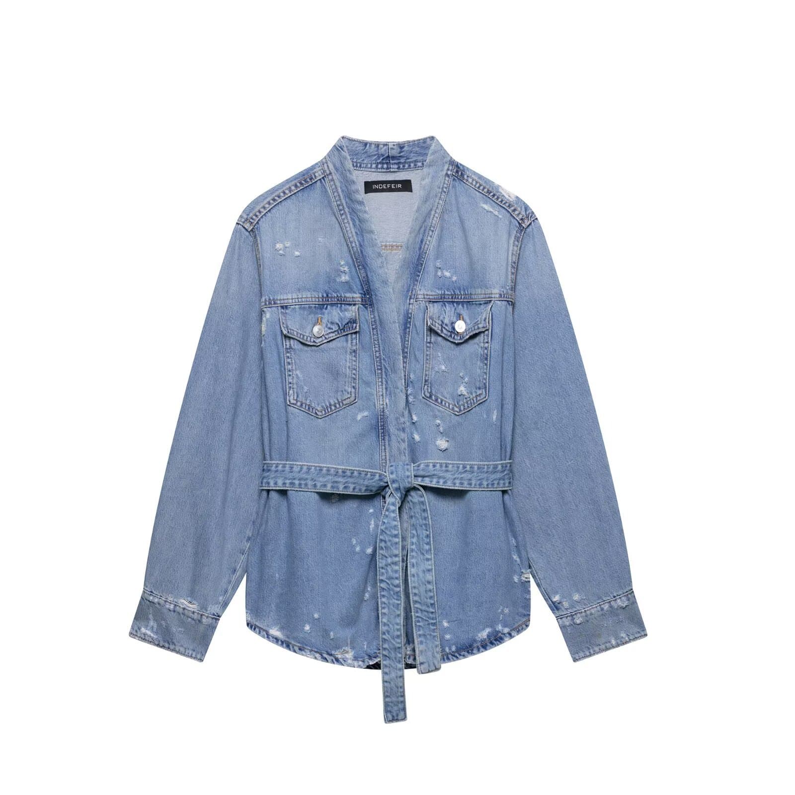 26 HH European and American clothing AliExpress popular fashion ripped hole decorated denim shirt jacket