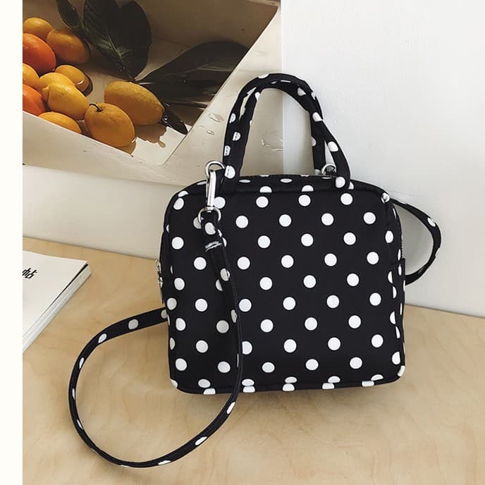 2025 new Korean style cute style black and white polka dot large capacity shoulder bag casual versatile travel handbag for women