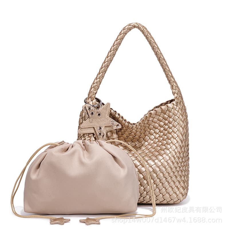 Same style champagne color small woven bag, small bucket bag, handbag, small tote bag, armpit shoulder bag