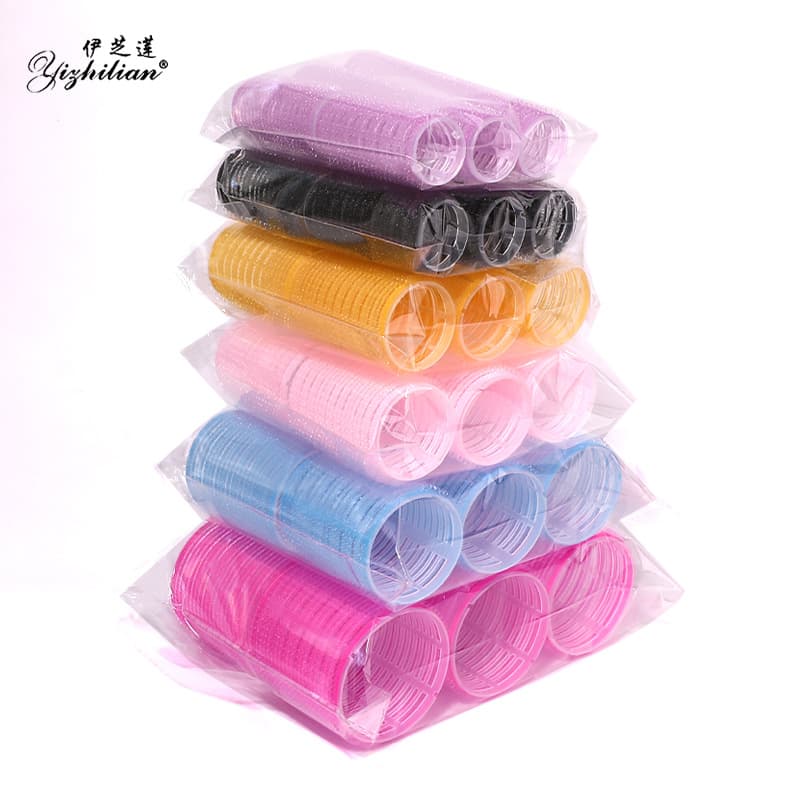 6-Pack Transparent Roller Curlers for Voluminous Roots, Air Bangs Self-Adhesive Hair Rollers with Magic Tape