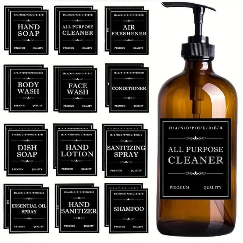 12 Sheets Waterproof Stickers for Shampoo and Body Wash Bottles, Refill Packaging Container Label Stickers