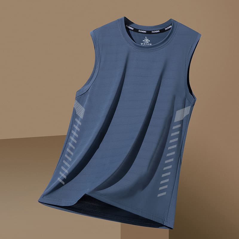2026 New Ice Silk Vest T-Shirt Men's Summer Loose Fit Sports Quick-Dry Sleeveless Vest Thin Style