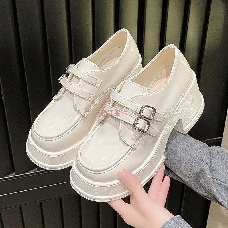 Platform Leather Shoes for Women, 2025 New Autumn/Winter Style, Warm Fuzzy Lined Cotton Shoes, Anti-Slip High Heel Mary Janes