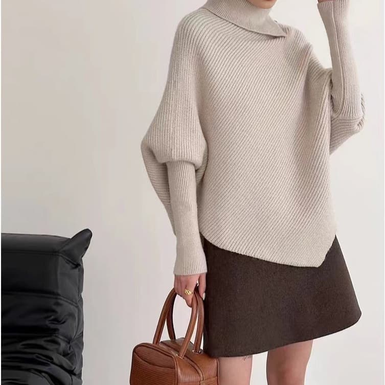 High-end sweater for women in autumn and winter, new temperament, turtleneck sweater, irregular cape bottoming top worn outside