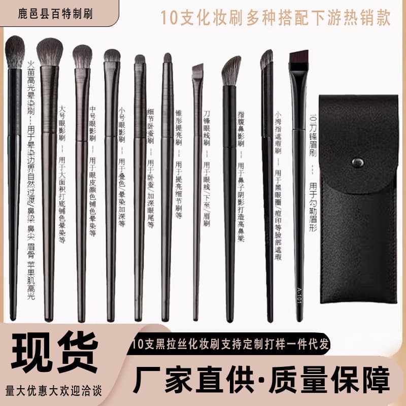Cangzhou 10-Piece Eye Makeup Brush Set Full Eyeshadow Brush Eye Brush Set with PU Travel Case Factory Wholesale Drop Shipping