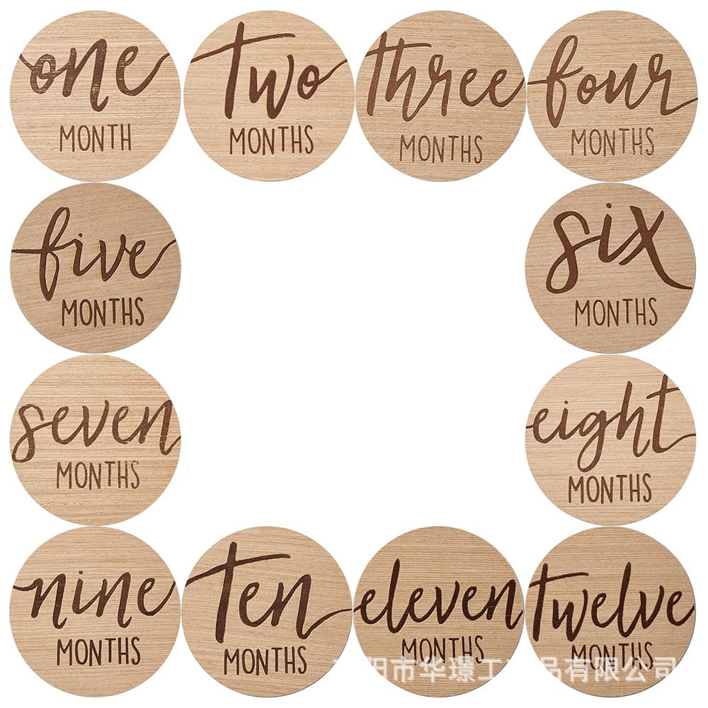 Wooden Baby Growth Milestone Cards Double-Sided Round Laser-Cut Wood Discs for Monthly Photo Props