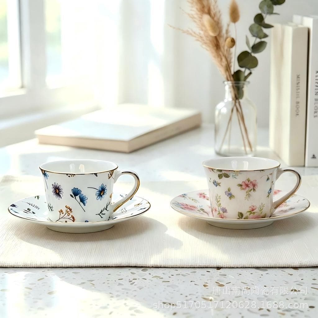 French medieval floral ceramic coffee cup afternoon tea flower tea cup bone china cup and saucer set business gift souvenir