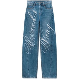 European American Cross-Border Vintage Washed Distressed Letter Scratched Wide Leg Jeans Streetwear Hip-Hop Brand Alexan Loose Long Pants