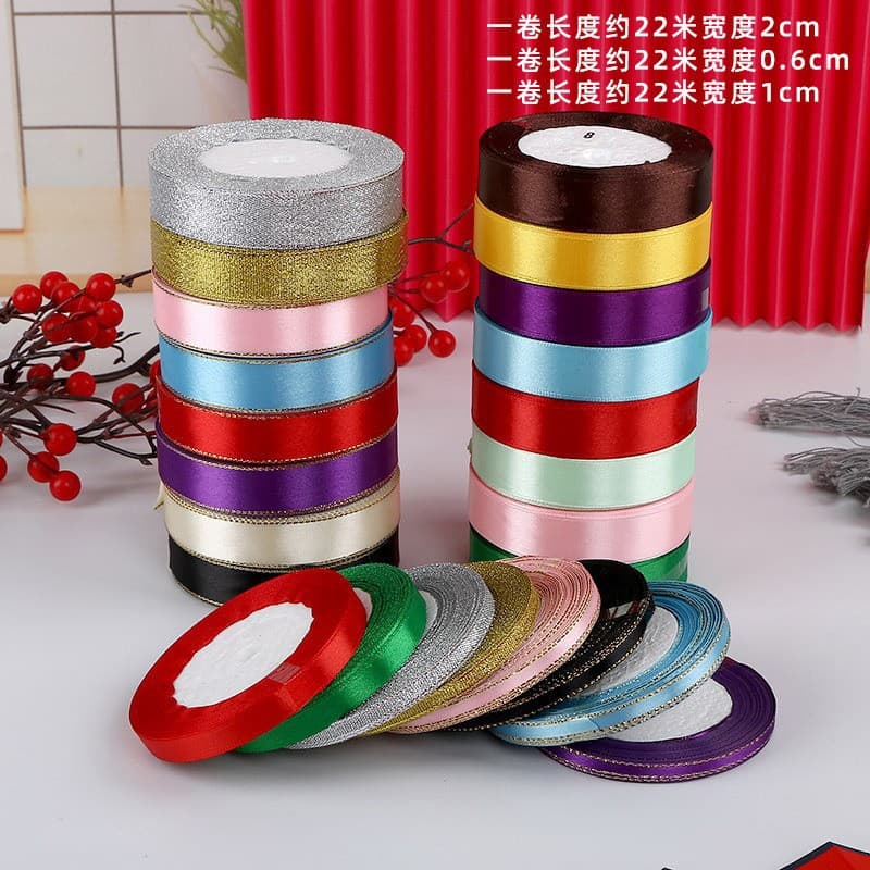 Factory wholesale supply packaging colorful ribbon, satin ribbon for gift decoration, 22m/roll, binding bow ribbon