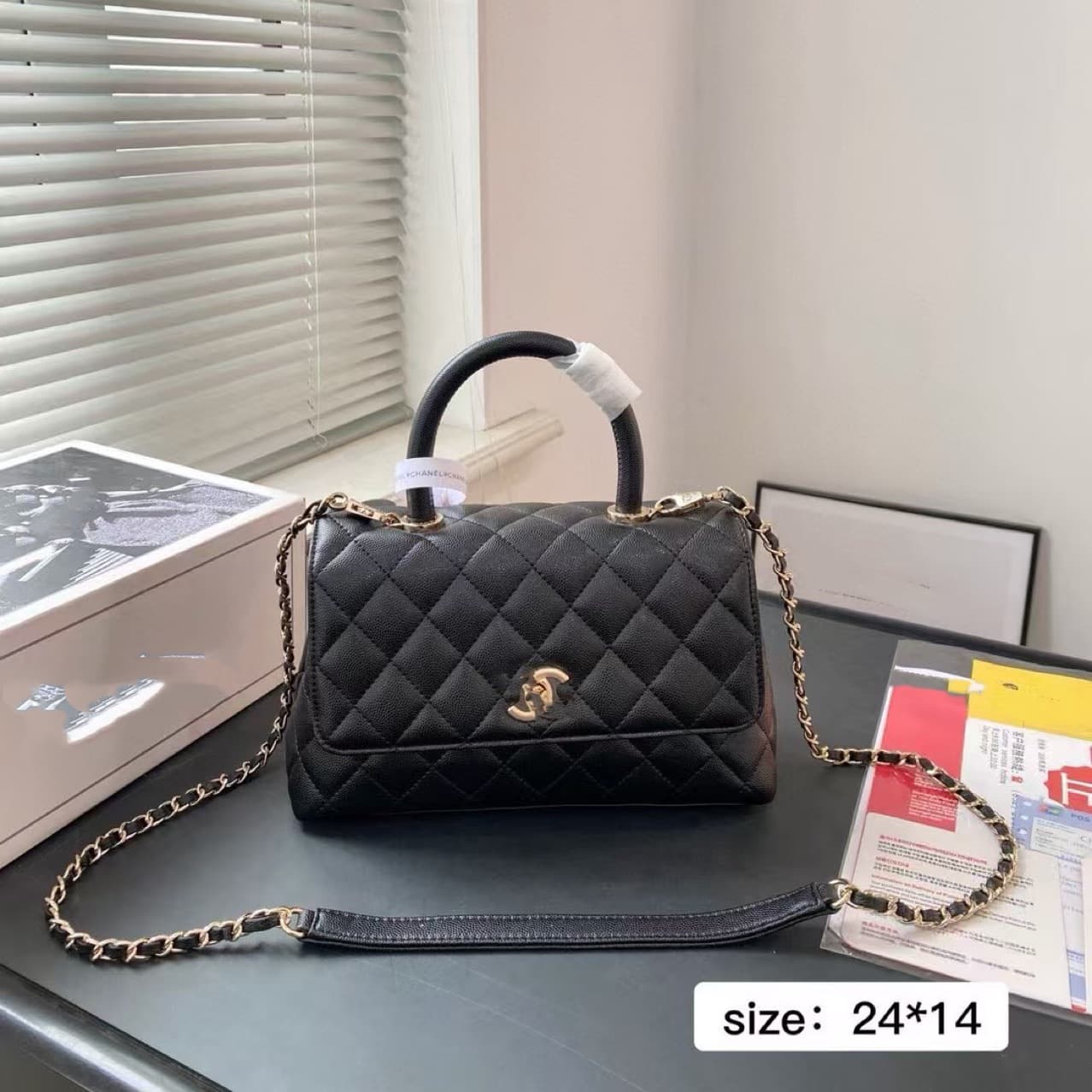 Women's Crossbody Bag Chanel Style CF Caviar Leather Quilted Chain Shoulder Flap Bag Handheld Storage Versatile