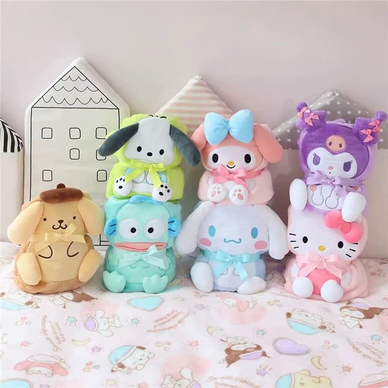 Cartoon Cute My Melody Kuromi Roll Blanket, Air Conditioning Blanket, Office Nap Small Fleece Blanket for Students and Children