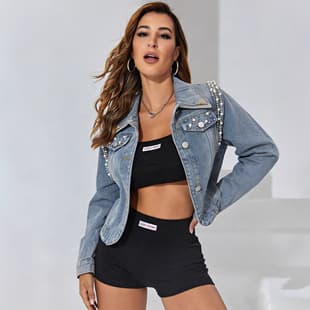 European and American Cross-Border Denim Jacket for Women 2026 Spring New Heavy Embroidery Short Denim Jacket S238