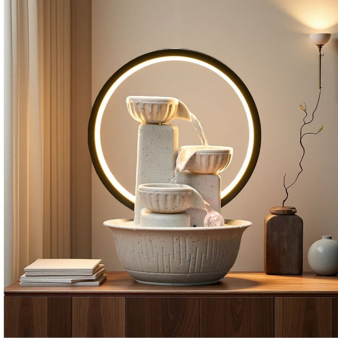 Cross-border flowing water ornaments with lights, imitation clay pots, circulating water, feng shui wheel for opening, housewarming, gifts for elders