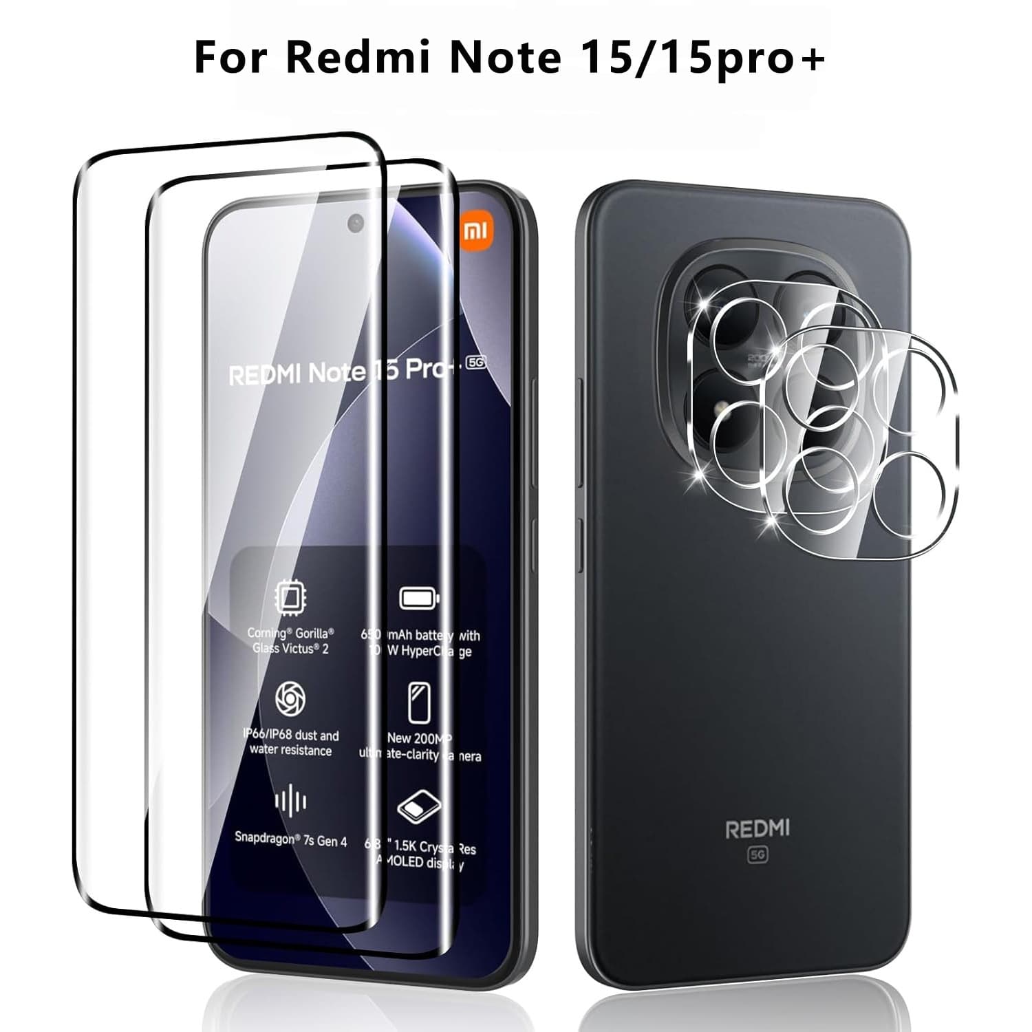Compatible with Redmi Note 15 Pro+ Curved Full Adhesive Tempered Glass Screen Protector, Redmi Note 15 Edge Adhesive HD Protective Film