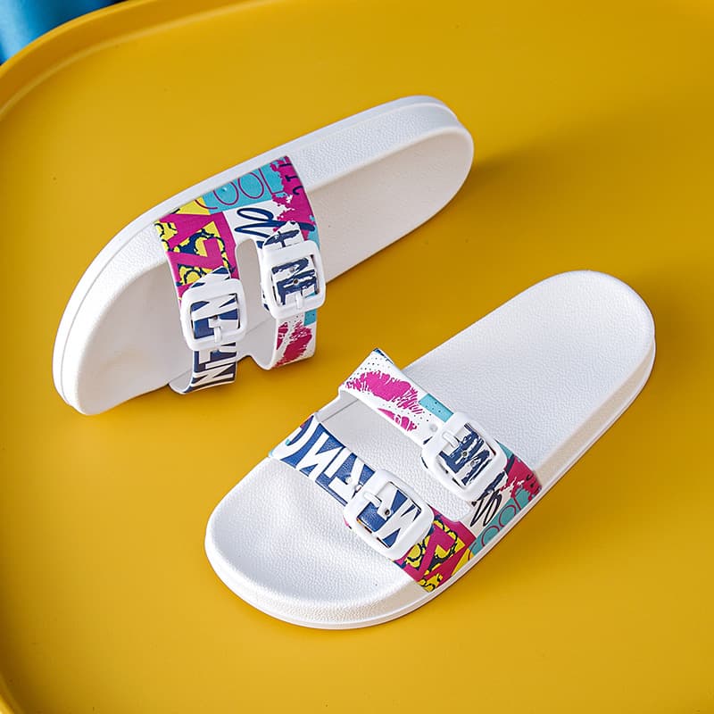 Women's Summer Ins Fashion Indoor/Outdoor Anti-Slip Soft Thick Sole Sandals, Student Personality Creative Double Buckle Slide Sandals