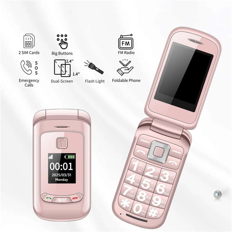 Dual-Screen Flip SOS Button Senior Feature Phone Elderly Mobile Phone Cross-Border Trade Feature Phone Drop Shipping