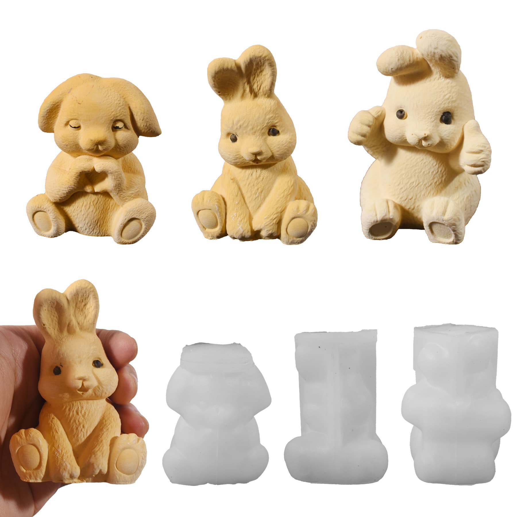 New Cross-Border Animal Rabbit Candle Resin Silicone Mold Easter DIY Heart Gesture Cute Rabbit Figurine