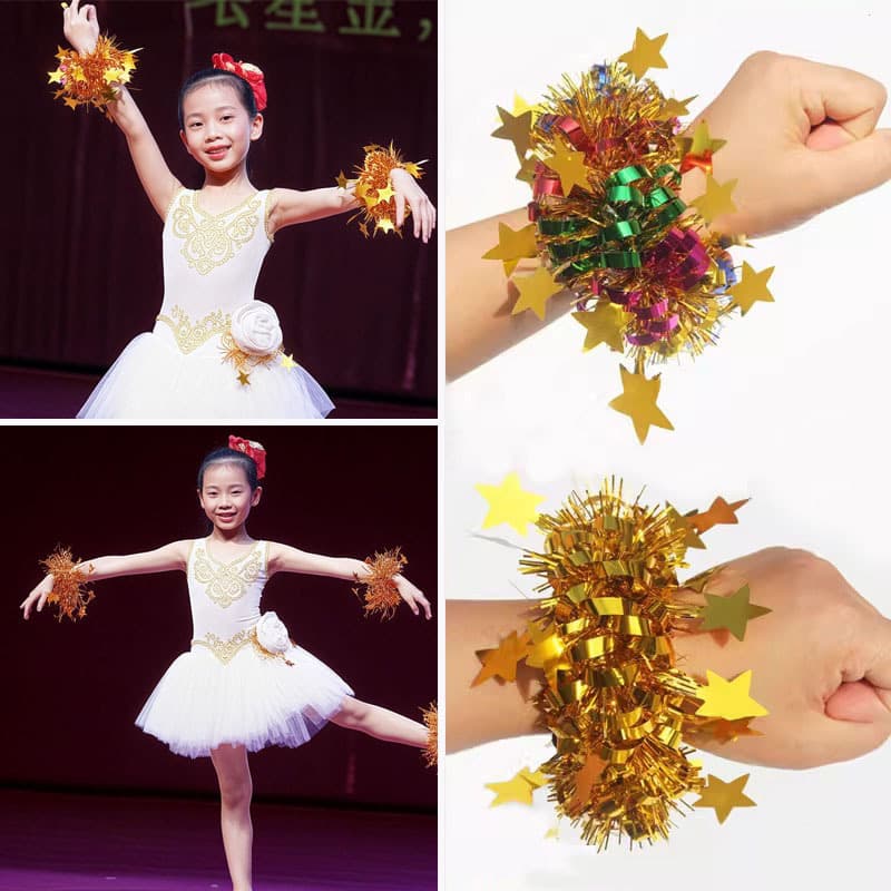 Kindergarten children wrist flower school sports event performance sequin elastic hand flower dance bell bracelet prop