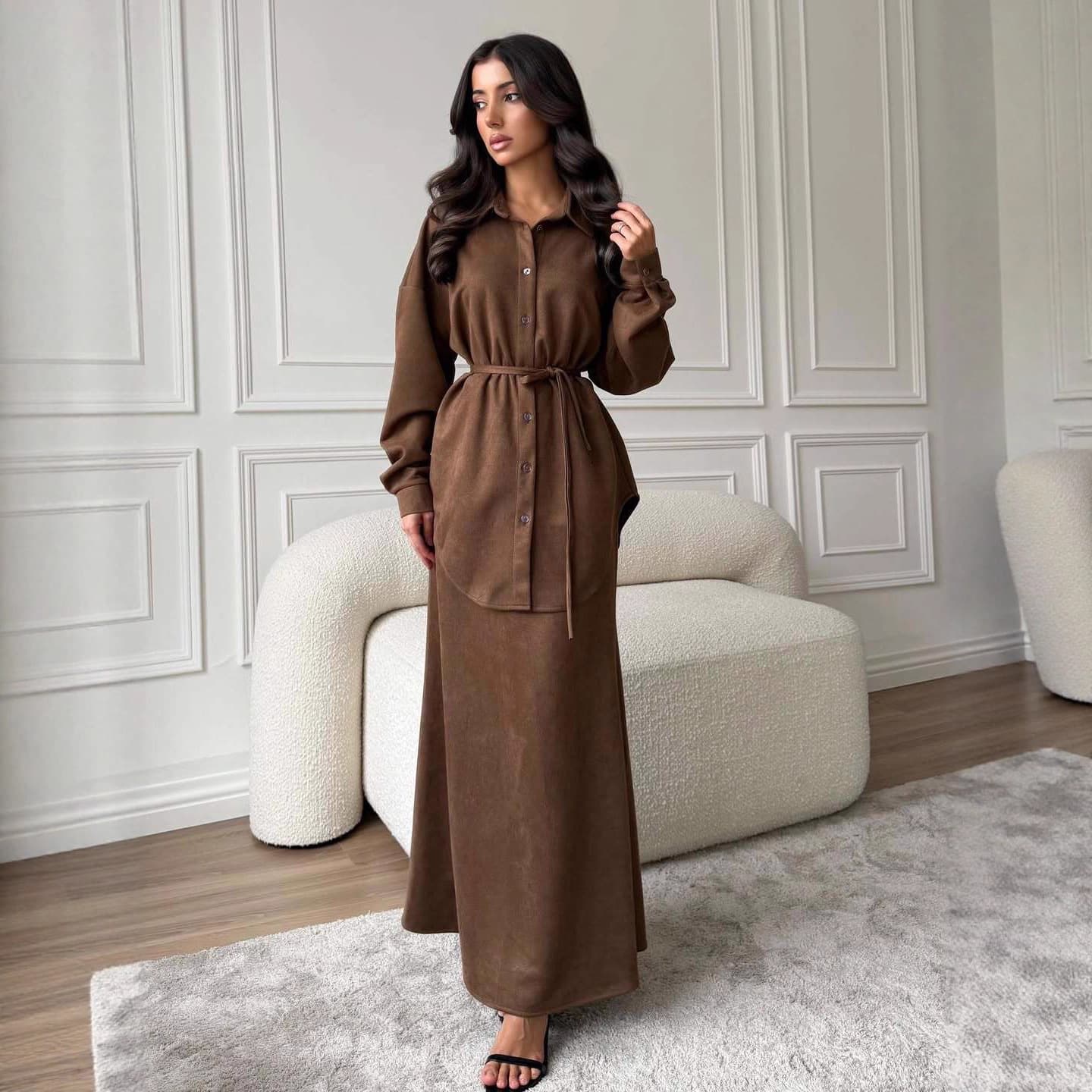 2025 Cross-border Europe and America Autumn New Button Loose Cardigan Shirt Top Slim Fit Pencil Skirt Women's Wear