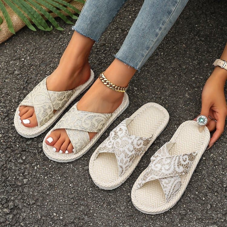Simple Indoor Slippers, Fragrant Style Slippers, Cross-Border Cool Amazon Bow Linen Fabric Slippers, Cotton Linen European and American