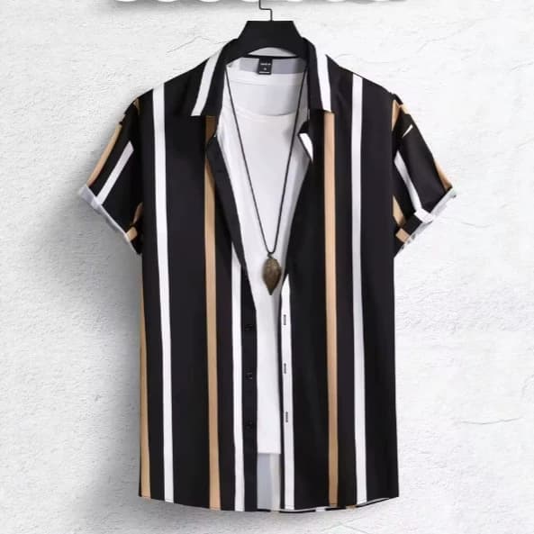 2026 Men Women Shirts Colorful Stripe Pattern Print Design Short Sleeve Shirt Fashion Button Short Sleeve Top