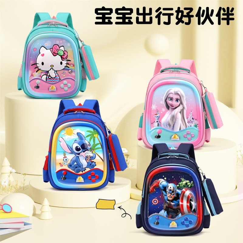 New Cross-Border 3D Hard Shell 14-Inch Two-Piece Backpack Set for Elementary School Students, Anime Cartoon Design for Boys and Girls