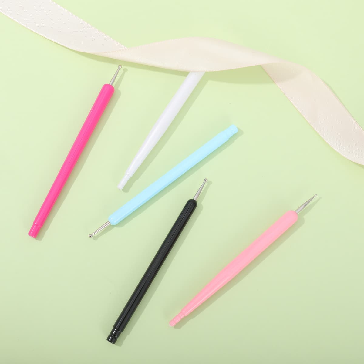 5-piece Nail Brush Straight Rod Plastic Handle Dotting Pen Handle Beginner Nail Tool Accessories Wholesale Source Factory