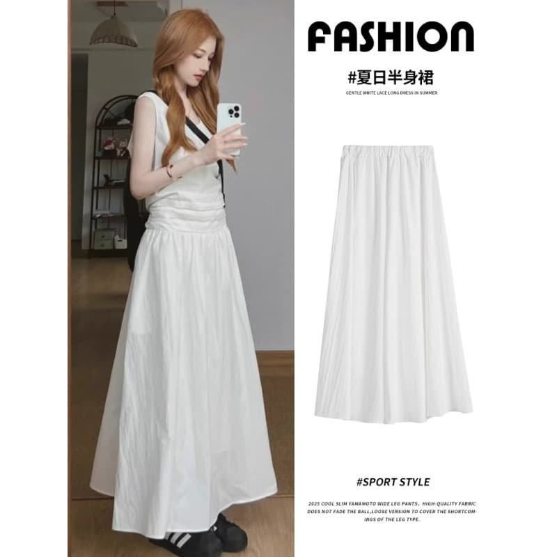Plus size fat mm white skirt women's spring and summer thin high-waist drape A-line mid-length skirt slimming big swing umbrella skirt