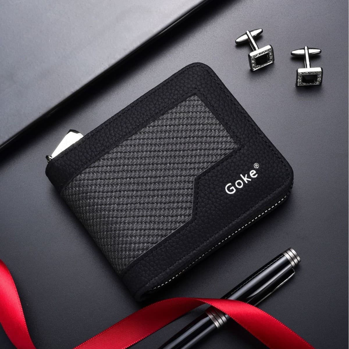Cross-border New Men's Short Color-Block Zipper Wallet Business Multi-Card Slot Leather Wallet Card Holder Portable Coin Purse
