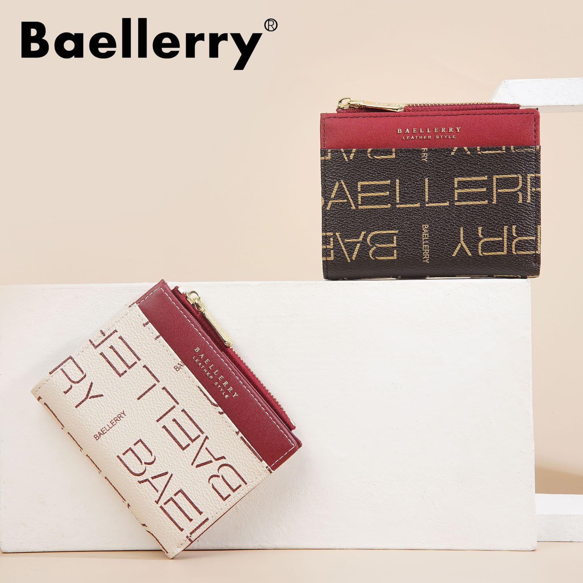 BAELLERRY New Women's Wallet, European and American Style Multi-Card Slot Zipper Coin Purse, Vertical Small Wallet