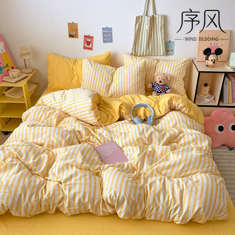 New A-Class Cute Student Dormitory Bedding Set, Fitted Sheet Style 90x190cm, Cotton Duvet Cover Set
