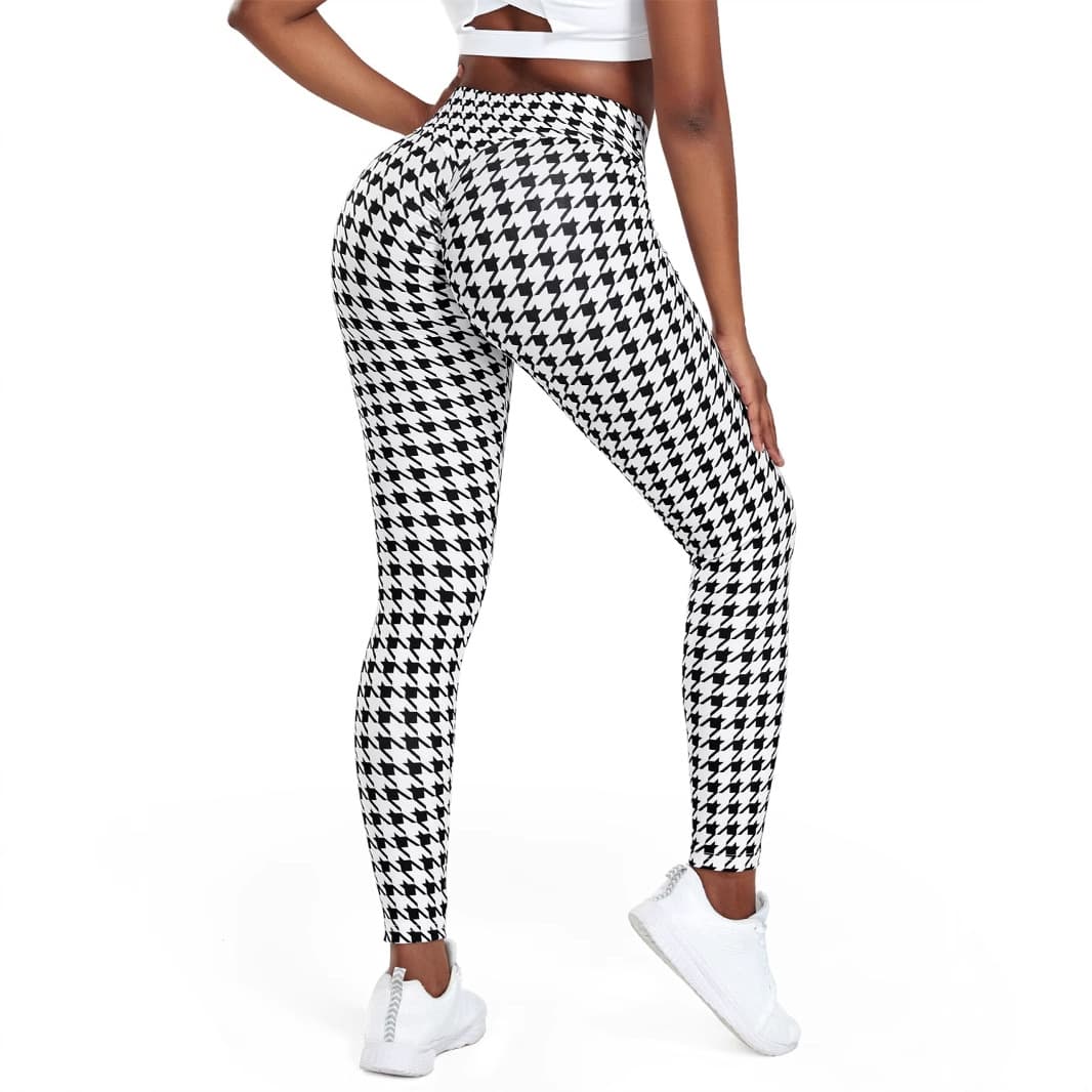 TEMU shein Hot-selling Houndstooth Print High-Waist Stretch Casual Sports Running Fitness Yoga Pants Leggings