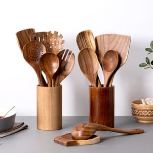Cross-Border Spatula Household Cooking Spoon Kitchen Tool Set Daily Non-Stick Pan Wholesale Wooden Spatula Slotted Spoon Long Handle