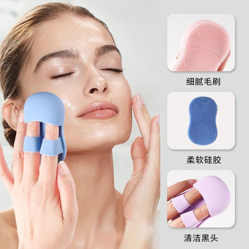 Mini finger facial brush with soft silicone bristles for nose and nostril massage, pore cleansing, makeup removal, and facial washing