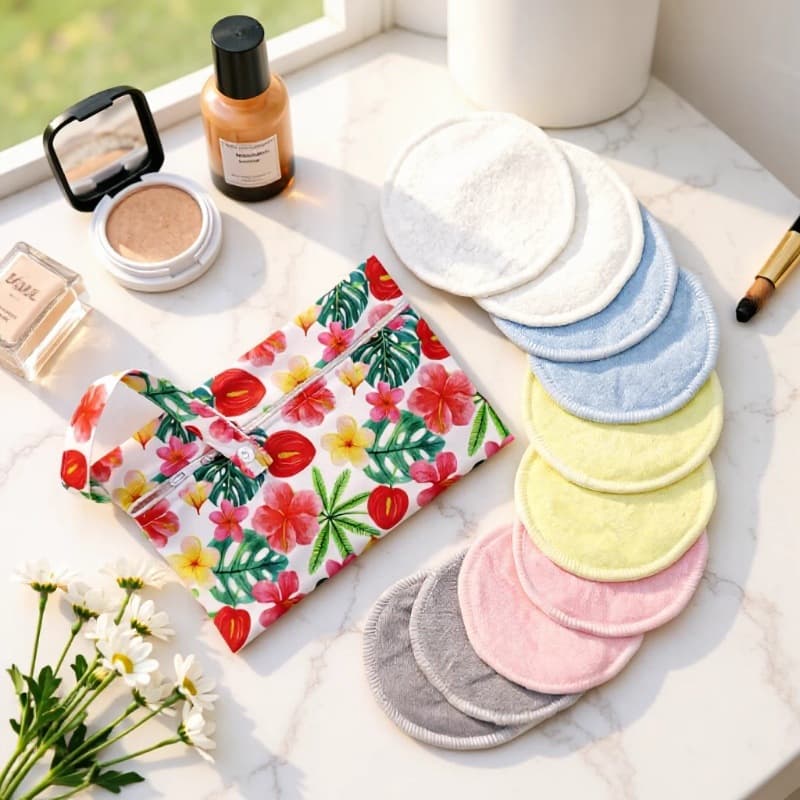 Bamboo Fiber Makeup Remover Pad Reusable Three-Layer Extra Large 11cm Round Cotton Pad 5 Colors Face Cleansing Sponge Cross-border