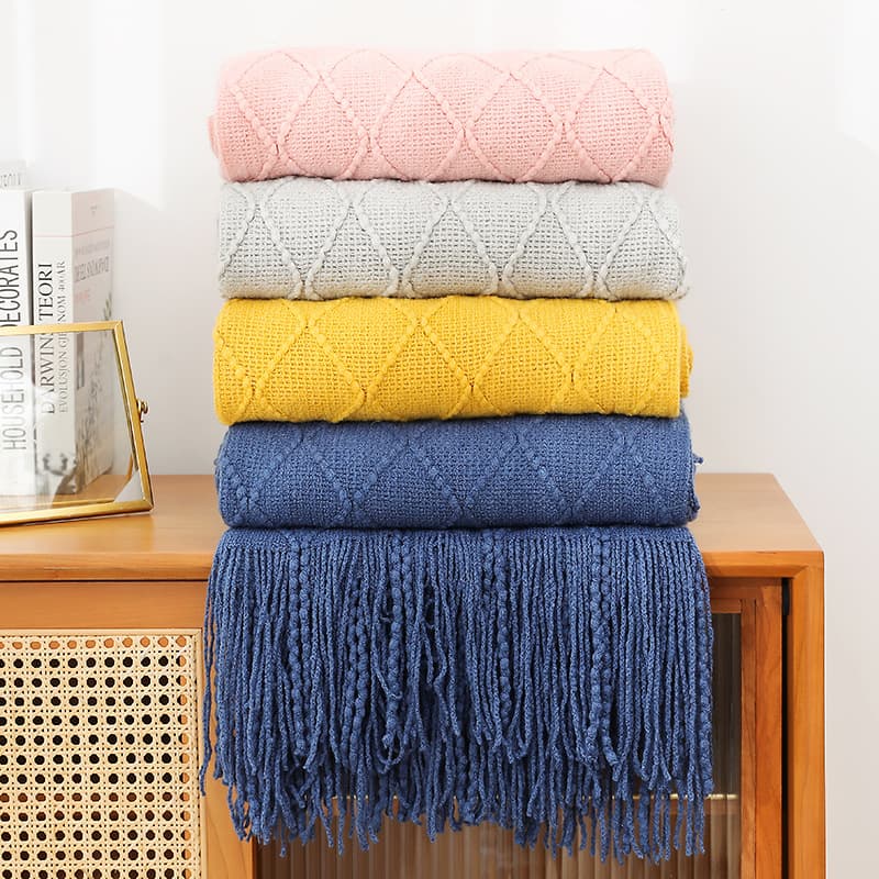 Knitted Blanket Sofa Throw Blanket Fringed Thin Blanket Office Air Conditioning Blanket Window Sill Blanket Summer Nap Blanket Small Blanket