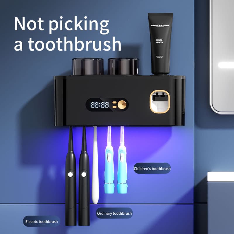 Cross-border intelligent UV sterilization toothbrush holder, sterilizer, no-drill wall-mounted toothbrush cup storage box/shelf