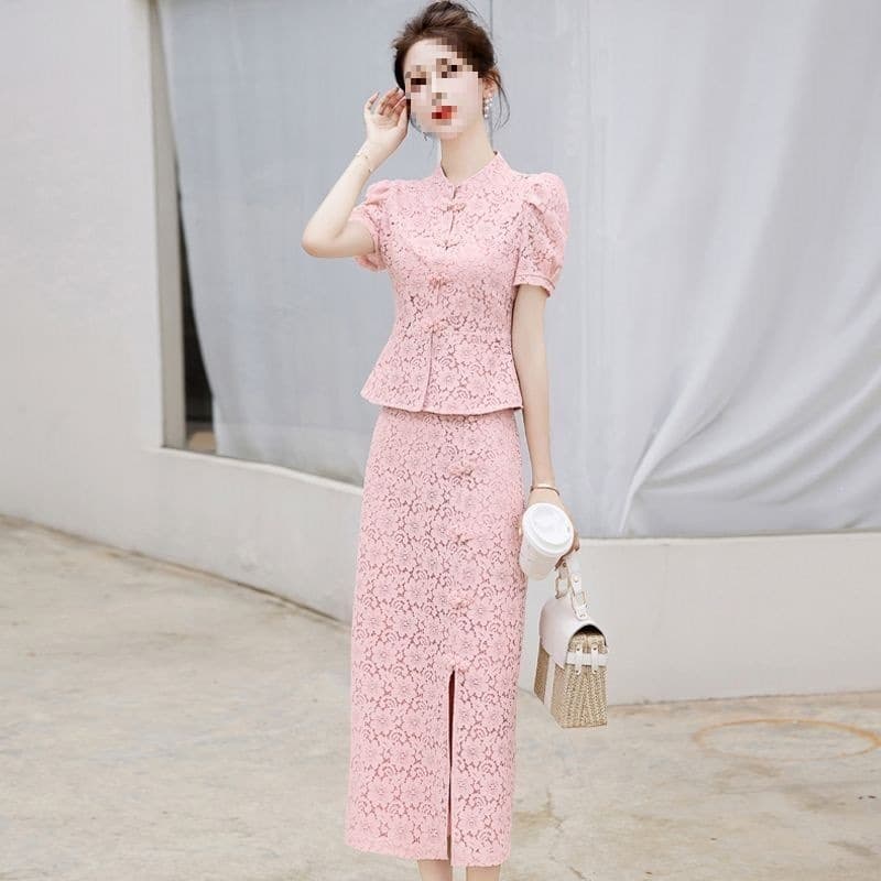 Two-Piece New Style Modified Cheongsam Dress Chinese Single Celebrity Bodycon Skirt Elegant Summer Set Women's Suit