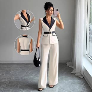 European and American Cross-Border 2026 Autumn Elegant Strapless Straight-Leg Pants Women's Suit Vest Set