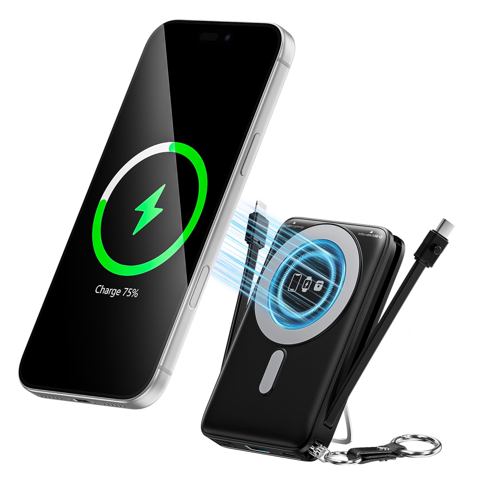 Cross-border built-in cable with stand magnetic charging power bank fast charging compatible with iWatch wireless power bank