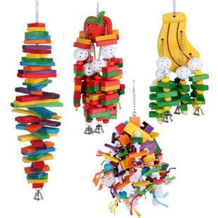 Medium and Large Parrot Toy Chewing Bird Toy Bird Cage Hanging Wooden Toy String Chewing and Stress Relief