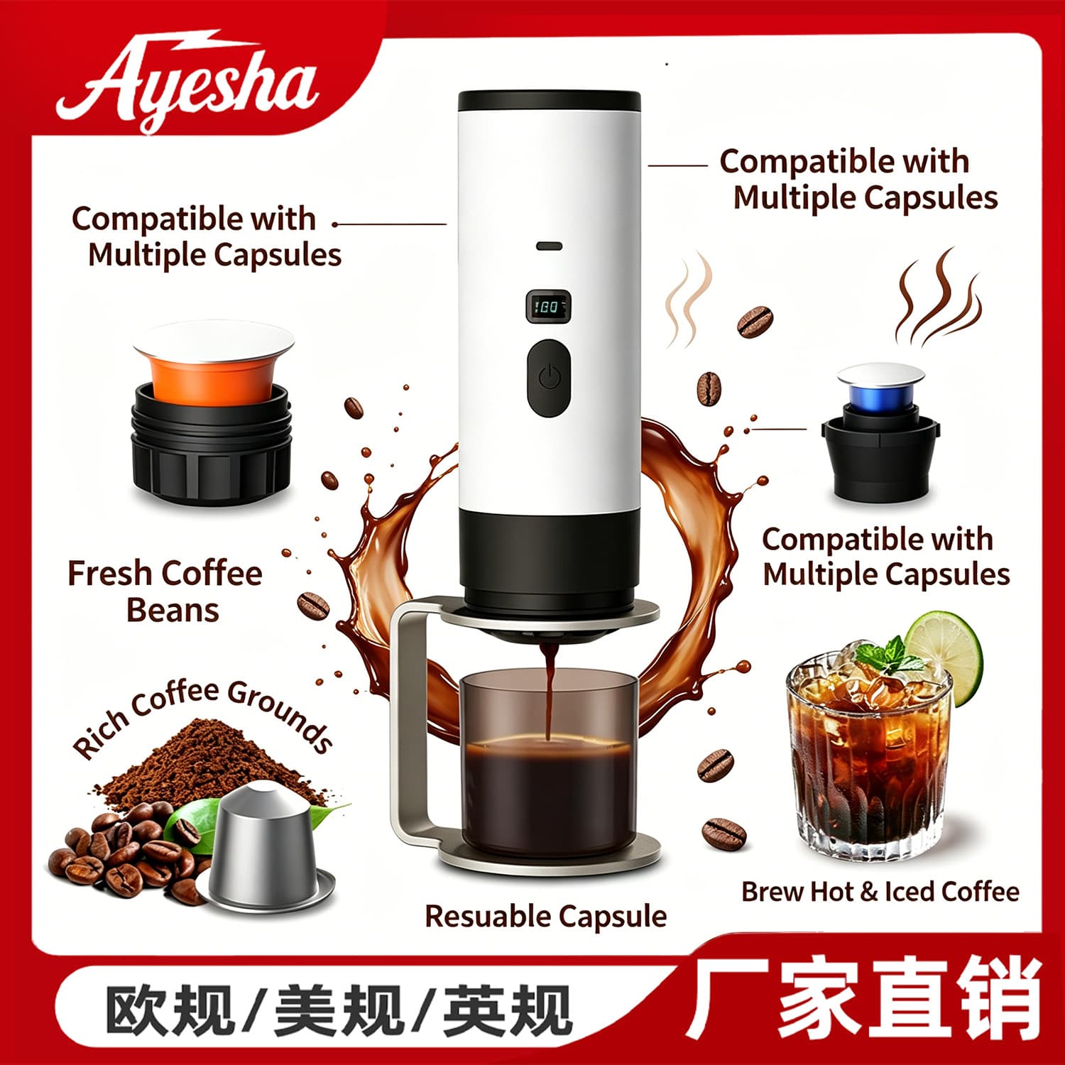 Cross-Border European Standard Portable Capsule Coffee Machine, Italian Espresso, Iced Americano, Electric, Household, Small, Heating Pump Type